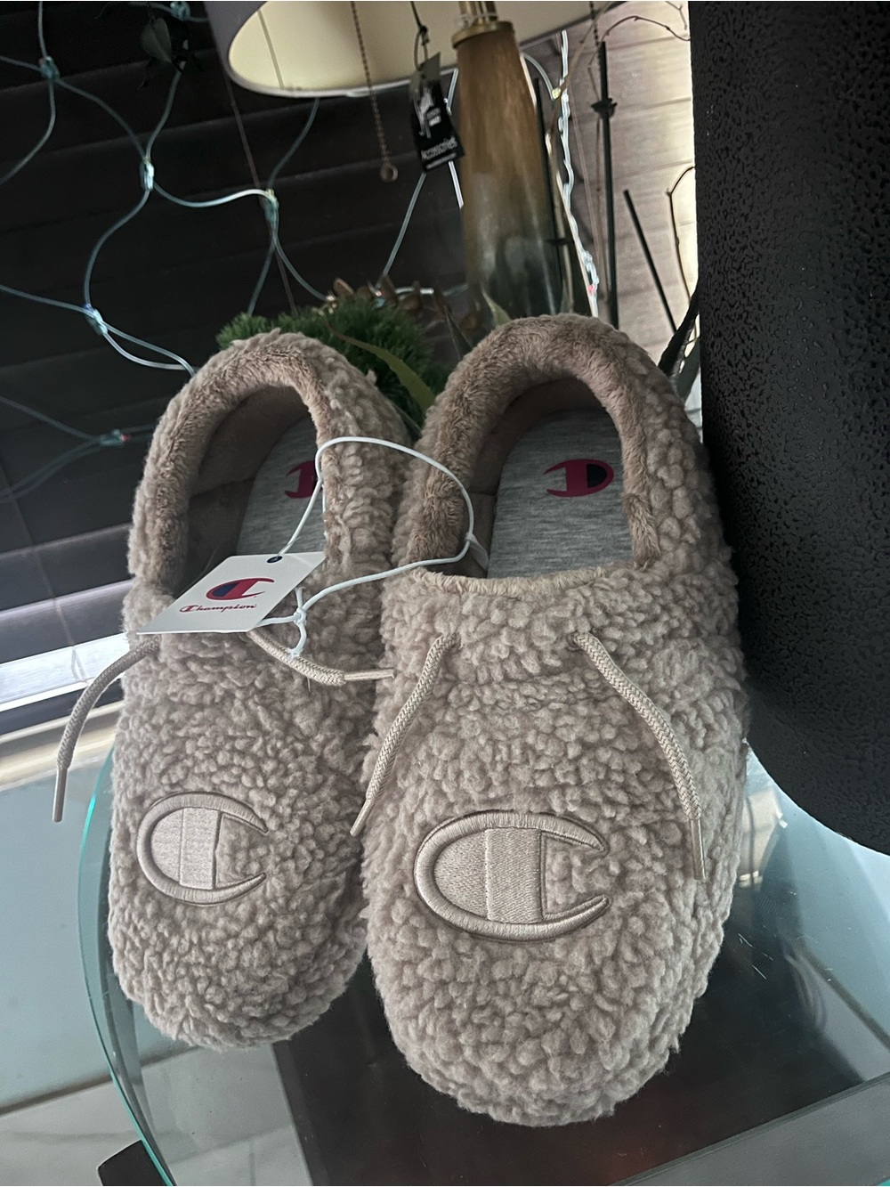 Champion Kids Plush Sherpa Slip-On Slippers in Taupe